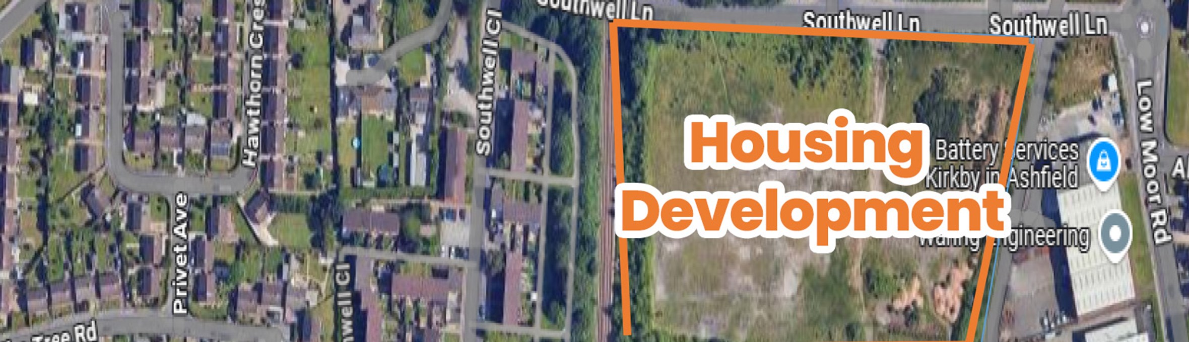 A map showing the site of the planned development from above