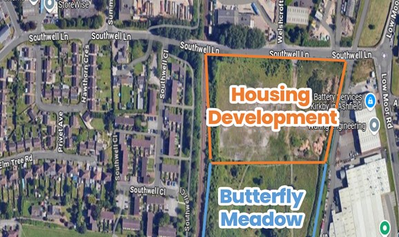 A map showing the site of the planned development from above