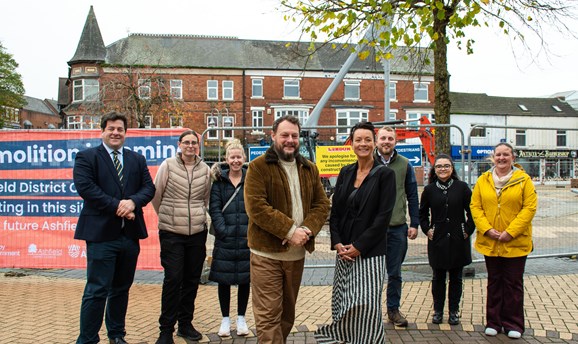 Edward Chambers, of Lindum, CEO Theresa Hodgkinson and Ashfield councillors at Portland Square