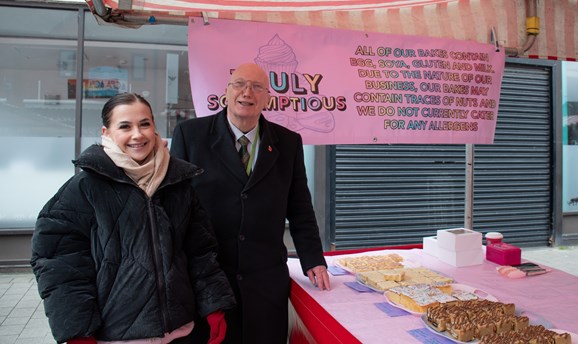Hollie-Jo and Cllr Wilmott in front of her stall in Hucknall 