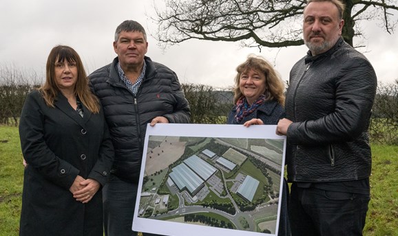Cllr Chris Huskinson and Assistant Director Christine Sarris, with Roger and Janet Hartshorn