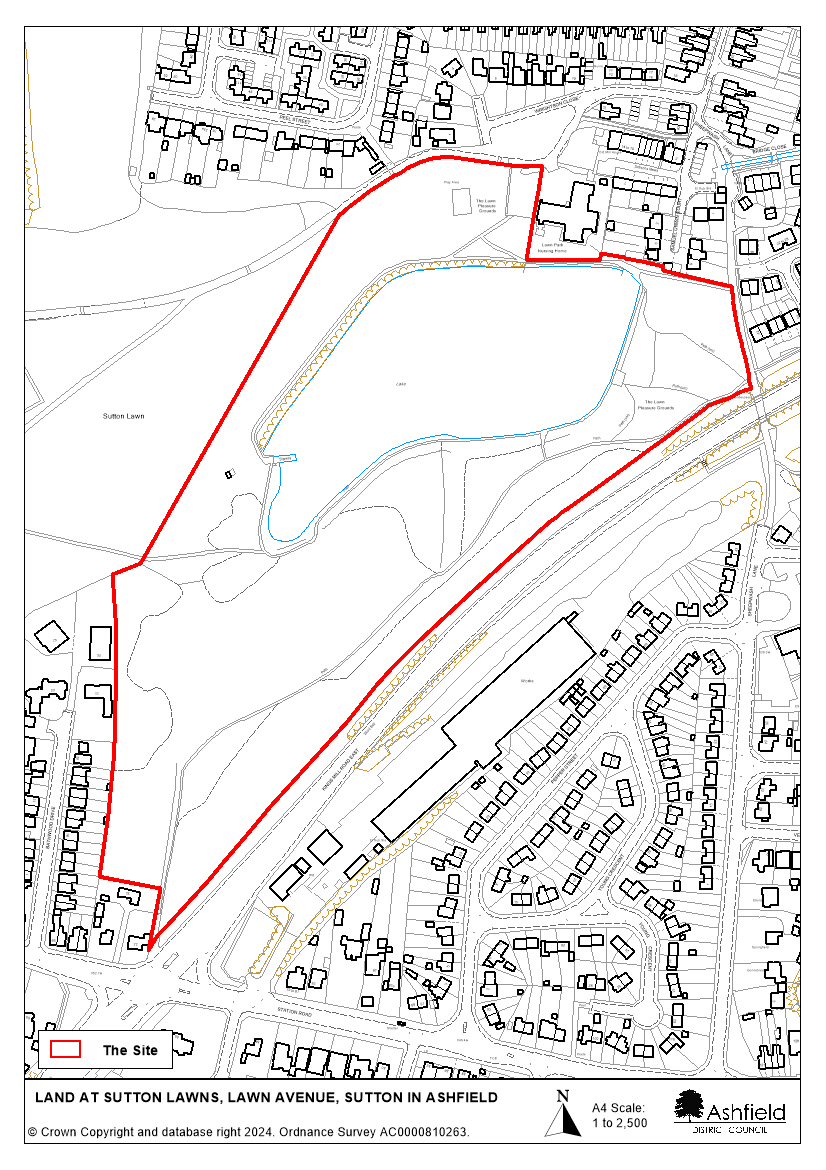 Map showing area of land to be sold at Sutton Lawns