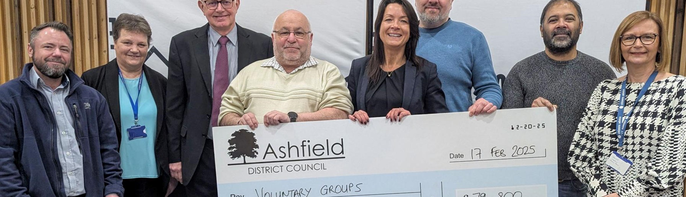 Four Ashfield Community groups with the ADC CEO and members holding a large cheque