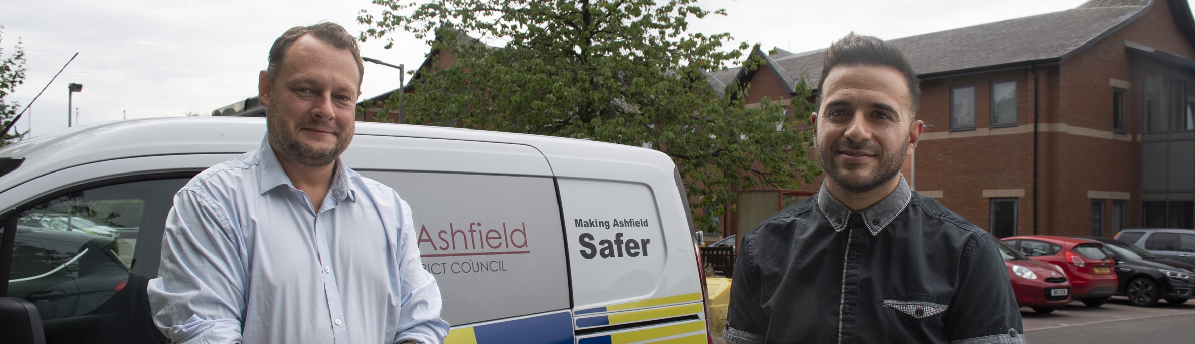 Cllr Jason Zadrozny and Antonio Taylor outside ADC offices 