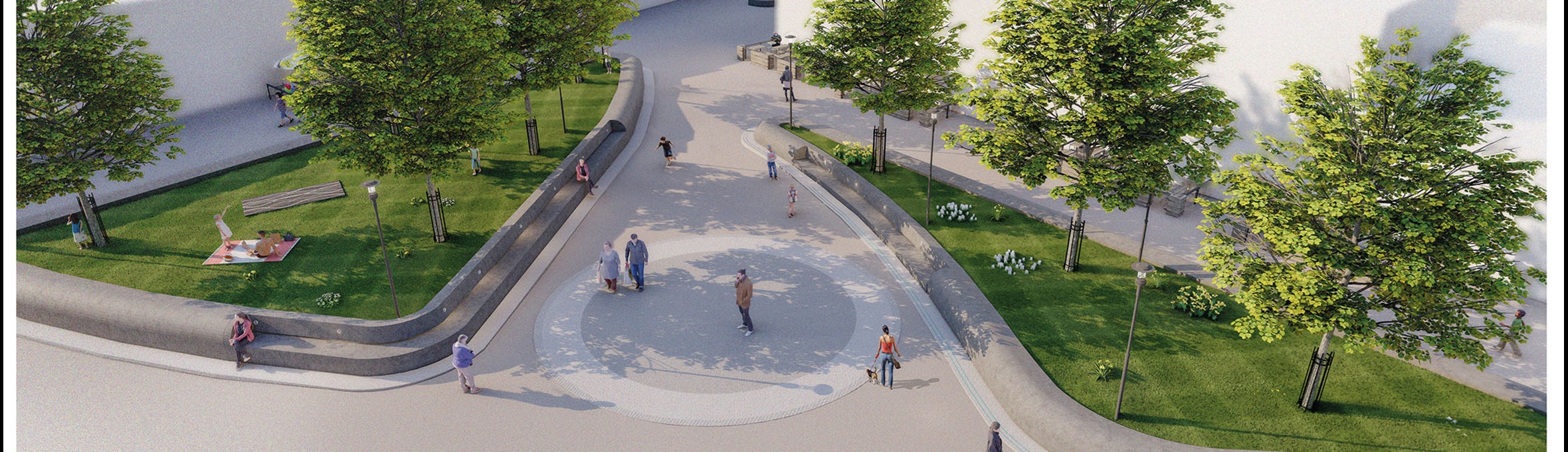 artist impression of Portland Square, Sutton, featuring 2 raised areas 