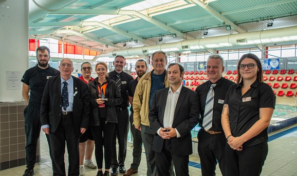 EveryoneActive Staff and Ashfield councillors celebrate the Hucknall Leisure Centre Award