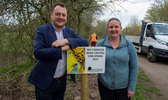 Cllr Jason Zadrozny and Cllr Samantha Deakin at Teversal Trails in Skegby 