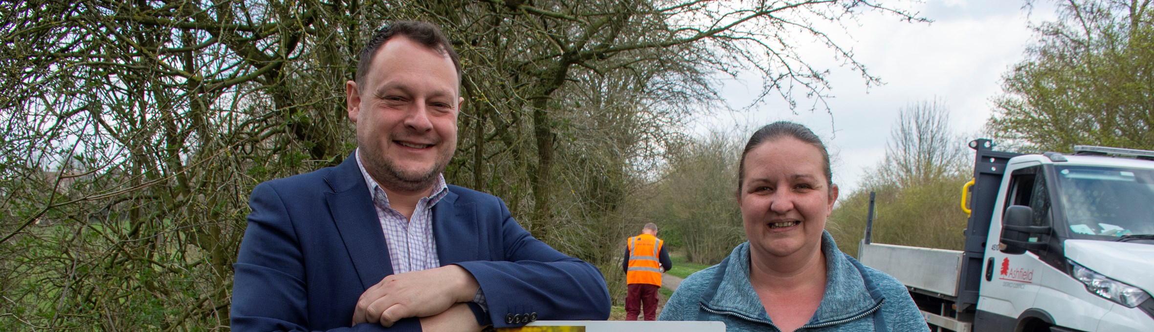 Cllr Jason Zadrozny and Cllr Samantha Deakin at Teversal Trails in Skegby 