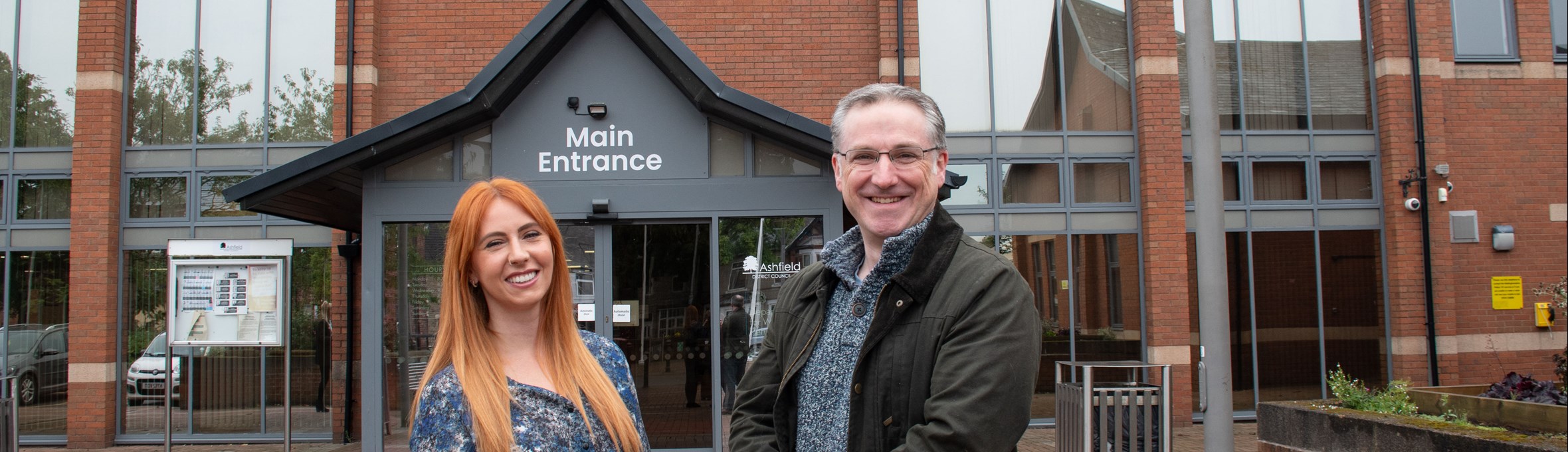 Gabi Binnie with Cllr Matthew Relf stood outside the council offices in Kirkby