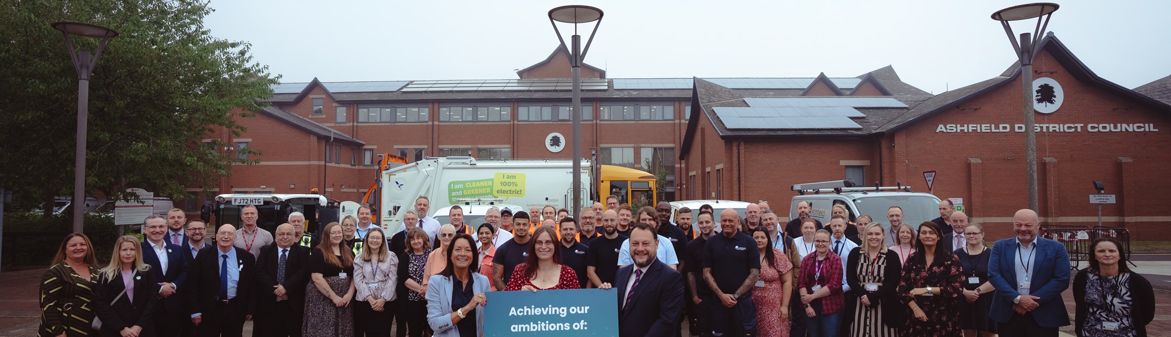 CEO Theresa Hodgkinson, Cllr Helen-Ann Smith and leader Cllr Jason Zadronzy with Council staff