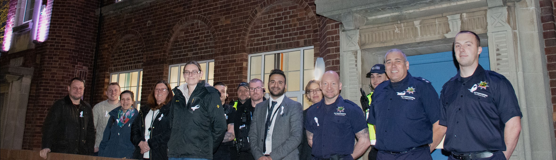 Council officers, Fire officers outside Ada Lovelace House 