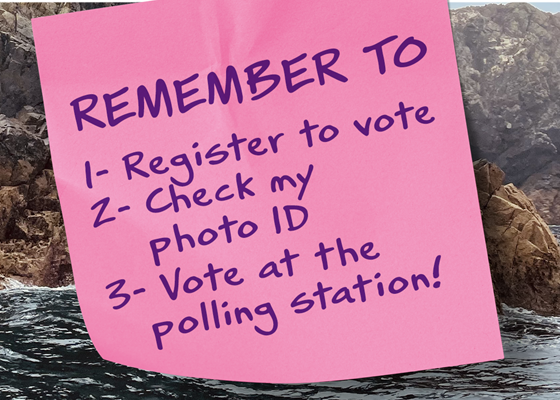 Remember to Register to vote, check my photo ID and vote at the polling station