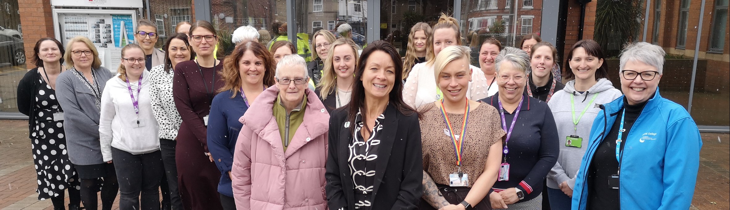 CEO Theresa Hodgkinson, Cllr Rachael Madden and employees of Ashfield District Council