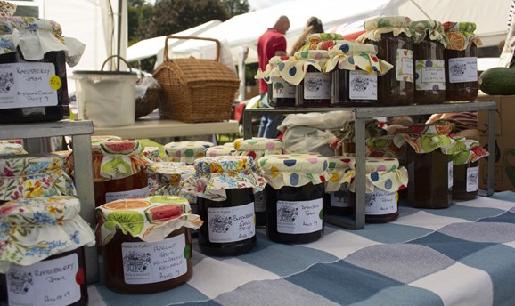 Jars of jam on a stall at a fete